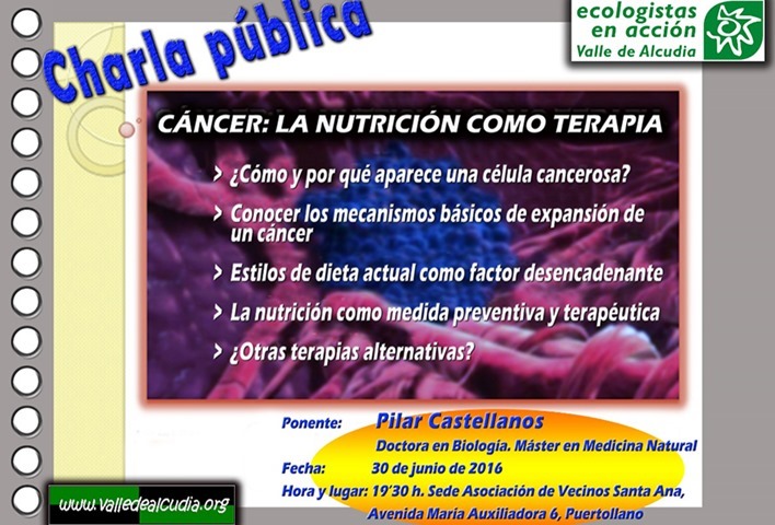 Charla de Pilar Castellanos sobre nutrición como terapia frente al cáncer en la Asociación Santa Ana de Puertollano