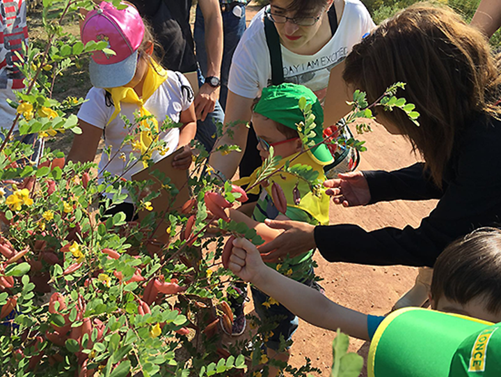 Un momento de la visita de los niños al jardín botánico de Albacete