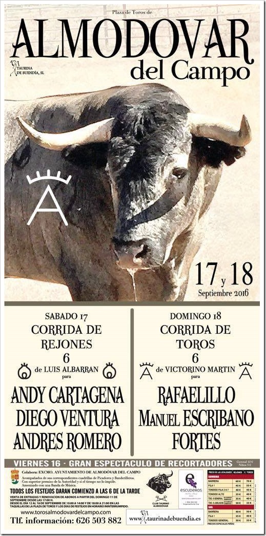 Cartel taurino Amodóvar 15-16