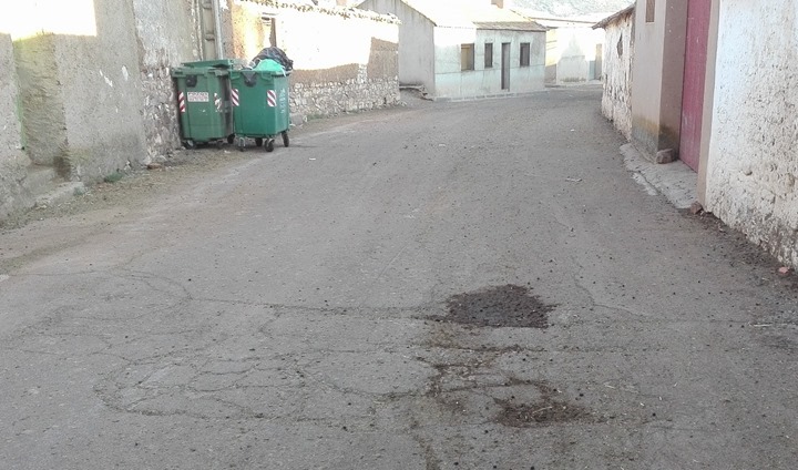 IMAGEN DE UNA CALLE DE PORZUNA CON CONTENEDORES DE BASURA