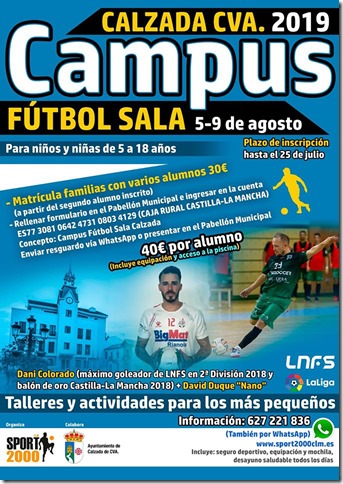 Cartel del Campus de f&uacute;tbol sala en Calzada de Calatrava