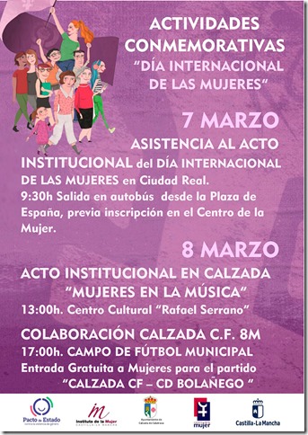 Cartel de las actividades a celebrar en Calzada de Calatrava con motivo del Día de la Mujer