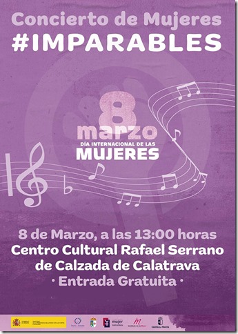 Cartel del concierto que se celebrará en Calzada de Calatrava con motivo del 8 de Marzo