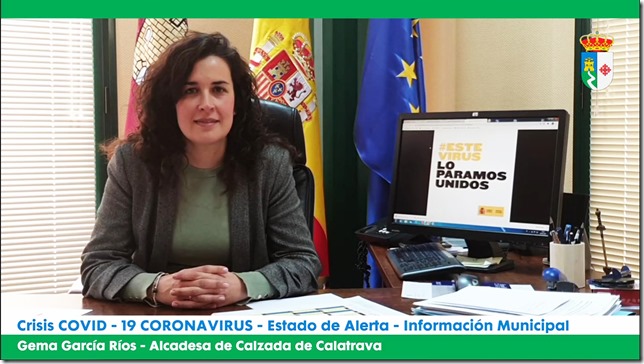 Gema García Ríos, alcaldesa de Calzada de Calatrava, una imagen del vídeo de aliento a sus vecinos