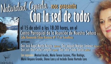 Natividad Cepeda presenta en Tomelloso su libro “Con la sed de todos” finalista del ‘Premio Mundial Fernando Rielo de Poesía Mística’