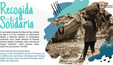 Aldea del Rey pone en marcha una Campaña Solidaria de recogida de alimentos para los damnificados de la DANA de Valencia